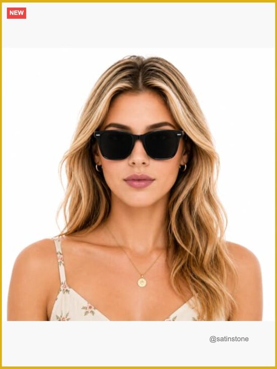Square Polarized Sunglasses with 3D Rivets, HD UV400 Protection
